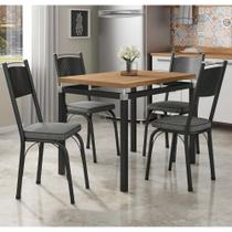 Conjunto Mesa de Jantar Tubular com 4 Cadeiras Malva Tampo BP 91x68cm 151 Preto Fosco Assento Platina - Combo Stock
