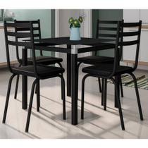 Conjunto Mesa de Jantar Tubular com 4 Cadeiras Malva Tampo Vidro Quadrado 75cm 118 SF Preto - Combo Stock