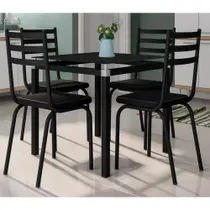 Conjunto Mesa de Jantar Tubular com 4 Cadeiras Malva Tampo Vidro Quadrado 75cm 118 SF Preto - Movelpolo