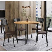 Conjunto Mesa de Jantar Tubular com 4 Cadeiras Renata Tampo BP 1,00m Redondo 051 Preto Fosco Assento Imbuia - Combo Stock