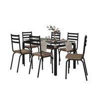 Conjunto Mesa de Jantar Tubular com 6 Cadeiras Malva Tampo Vidro Retangular 140cm 118 Preto/Rattan - Movelpolo