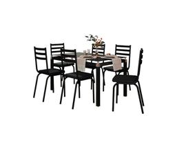 Conjunto Mesa de Jantar Tubular com 6 Cadeiras Malva Tampo Vidro Retangular 140cm 118 SF Preto - Movelpolo