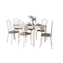Conjunto Mesa de Jantar Tubular com 6 Cadeiras Malva Tampo Vidro Retangular 140cm 121 Branco/Ratan - Movelpolo