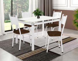 Conjunto Mesa de Jantar Tubular Malva Tampo de Vidro 1,07m com 4 Cadeiras 151 Branco/Imbuia - Combo Stock