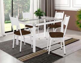 Conjunto Mesa de Jantar Tubular Malva Tampo de Vidro Incolor 1,07m Com 4 Cadeiras 151 Branco/Imbuia - Combo Stock