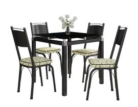 Conjunto Mesa de Jantar Tubular Malva Tampo de Vidro Quadrado 75cm com 4 Cadeiras 151 SF Preto/Cedro - Movelpolo