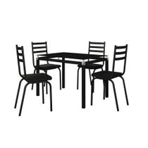 Conjunto Mesa de Jantar Tubular Malva Tampo Vidro Retangular 107cm Com 4 Cadeiras 118 Preto - Combo Stock
