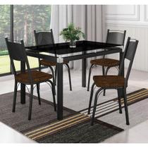 Conjunto Mesa de Jantar Tubular om 4 Cadeiras Malva Tampo Vidro 107cm SF Preto 151 Assento Imbuia - Movelpolo