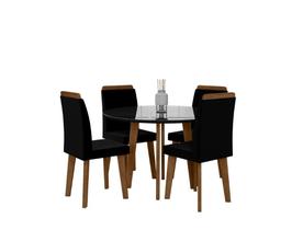 Conjunto Mesa de Jantar TUR 4 Lugares Sala Redonda Com Vidro Modelo Retrô Com Pés em Madeira Cor Black