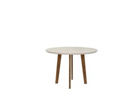 Conjunto Mesa de Jantar TUR Sala Redonda Com Vidro Modelo Retrô Com Pés em Madeira Cor White