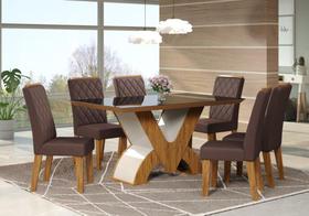Conjunto Mesa de Jantar Turquia Vidro Preto com 6 Cadeiras Cor Marrom