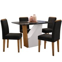 Conjunto Mesa de Jantar Veneza 1,20m Tampo de Madeira com Vidro Colado com 4 Cadeiras Ana Cor Ypê Preto VL07 New Ceval