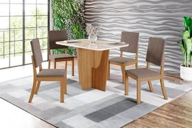 Conjunto Mesa de Jantar Vértice com Vidro e 4 Cadeiras Milla Henn - Nature/Off White/Amendoa