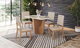 Conjunto Mesa de Jantar Vértice com Vidro e 4 Cadeiras Milla Henn - Nature/Off White/Linho