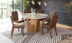 Conjunto Mesa de Jantar Vértice Redonda com Vidro e 6 Cadeiras Pietra Henn Conjunto Mesa de Jantar Vértice Redonda com Vidro e 6 Cadeiras Pietra Henn