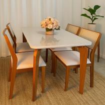 Conjunto Mesa de Jantar Vitória 130x80 Tampo Vidro 4 Cadeiras Viena Tela Sintética Madeira Maciça Cinamomo