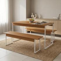 Conjunto Mesa de Jnatar com 2 Bancos 136 x 72cm Industrial LI013 Canela/Branco Conjunto Mesa de Jnatar com 2 Bancos 136 x 72cm Industrial LI013 Canela/Branco