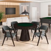 Conjunto Mesa de Jogos Carteado Bellagio Tampo Reversível e 4 Cadeiras Madeira Poker Base Cone Veludo Cinza/Capuccino G42 - Gran Belo