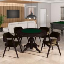 Conjunto Mesa de Jogos Carteado Bellagio Tampo Reversível e 4 Cadeiras Madeira Poker Base Estrela Veludo Marrom/Tabaco G42 - Gran Belo