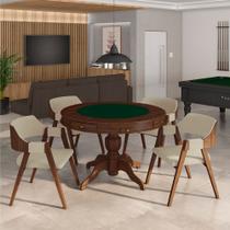 Conjunto Mesa de Jogos Carteado Bellagio Tampo Reversível Verde e 4 Cadeiras Madeira Poker Base Estrela Linho OffWhite/Imbuia G42 - Gran Belo Conjunto Mesa de Jogos Carteado Bellagio Tampo Reversível Verde e 4 Cadeiras Madeira Poker Base Estrela Linho OffWhite/Imbuia G42 - Gran Belo