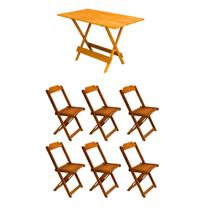 Conjunto Mesa de Madeira Dobravel 1,20x70 Mel 6 Cadeiras - Móveis Guará