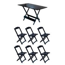 Conjunto Mesa de Madeira Dobravel 1,20x70 Preto 6 Cadeiras Conjunto Mesa de Madeira Dobravel 1,20x70 Preto 6 Cadeiras