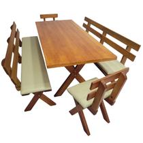 Conjunto Mesa de Madeira Maciça Para Churrasco Mel 4 Bancos Estofados