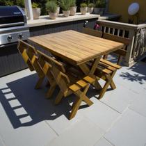 Conjunto Mesa de Madeira Rústica Para Churrasco Madeira Maciça com 4 Bancos