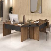 Conjunto Mesa Diretor em L para Escritório e Atendimento Artany Nogal Preto Conjunto Mesa Diretor em L para Escritório e Atendimento Artany Nogal Preto