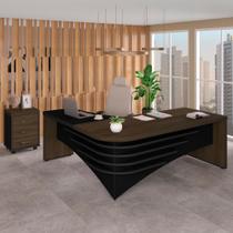 Conjunto Mesa Diretor LD e Gaveteiro Cor Charuto com Preto