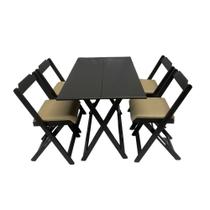 Conjunto Mesa Dobrável 120x70 cm C/4 Cadeiras Preto com Estofado Marrom