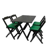 Conjunto Mesa Dobrável 120x70 cm C/4 Cadeiras Preto com Estofado Verde