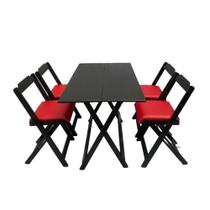 Conjunto Mesa Dobrável 120x70 cm C/4 Cadeiras Preto com Estofado Vermelho