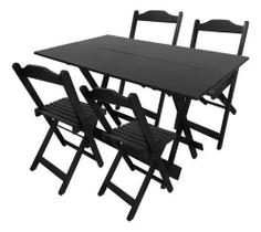 Conjunto Mesa Dobrável 120x70 Com 4 Cadeiras Preto