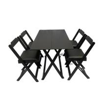 Conjunto Mesa Dobrável 120x70cm Estofado c/ 4 cadeiras Preto