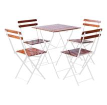 Conjunto Mesa Dobrável 60x60 cm com 4 Cadeiras Ferro e Madeira Demolição Envernizada - Branca Conjunto Mesa Dobrável 60x60 cm com 4 Cadeiras Ferro e Madeira Demolição Envernizada - Branca