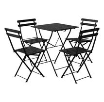 Conjunto Mesa Dobrável 60x60 cm com 4 Cadeiras Ferro e Madeira Envernizada Black