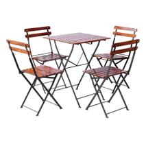 Conjunto Mesa Dobrável 60x60 cm com 4 Cadeiras Ferro e Madeira Maciça Envernizada Natural Conjunto Mesa Dobrável 60x60 cm com 4 Cadeiras Ferro e Madeira Maciça Envernizada Natural