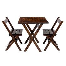 Conjunto Mesa Dobrável 60x60cm com 2 Cadeiras em Madeira Maciça - Imbuia