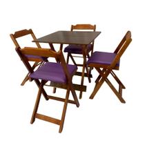 Conjunto Mesa Dobrável 70x70 cm C/4 Cadeiras Imbuia com Estofado Lilás