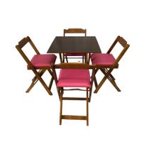 Conjunto Mesa Dobrável 70x70 cm C/4 Cadeiras Imbuia com Estofado Rosa
