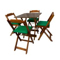 Conjunto Mesa Dobrável 70x70 cm C/4 Cadeiras Imbuia com Estofado Verde