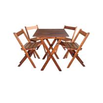 Conjunto Mesa Dobrável 70x70 cm com 4 Cadeiras em Madeira Maciça - Imbuia - i9 Móveis