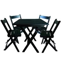 Conjunto Mesa Dobrável 70x70 cm com 4 Cadeiras em Madeira Maciça - Preto - i9 Móveis