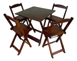 Conjunto Mesa Dobrável 70x70 Com 4 Cadeiras Imbuia kit bar restaurante