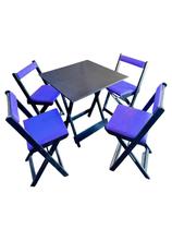 Conjunto Mesa Dobrável 70x70 Com 4 Cadeiras PRETO com estofado roxo