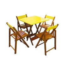 Conjunto Mesa Dobravel 70x70 em Madeira Robusta com 4 Cadeiras Yellow - Castanho