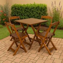 Conjunto Mesa Dobrável 70x70 Tampo Madeira E 4 Cadeiras Dobrável Retrátil Imbuia