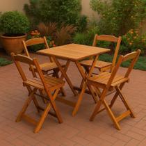 Conjunto Mesa Dobrável 70x70 Tampo Madeira E 4 Cadeiras Dobrável Retrátil Mel