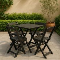 Conjunto Mesa Dobrável 70x70 Tampo Madeira E 4 Cadeiras Dobrável Retrátil Preto